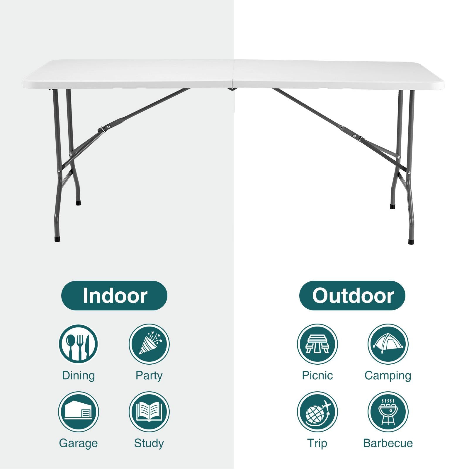 Folding Table Outdoor Indoor Heavy Duty Portable Table with Carrying Handle for Camping Picnic Party
