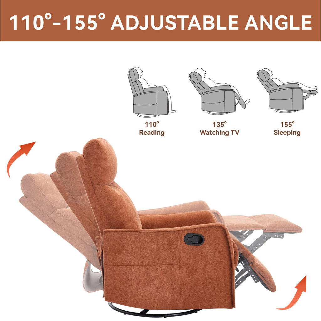 Heated Massage Recliner Chair Swivel Rocker Fabric Orange