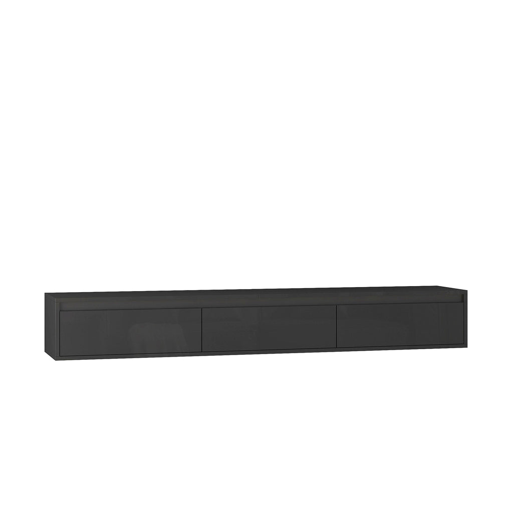 TV Stand Wall-Mounted Floating LED Black MDF 3 AC 2 USB Fits 65 In TV