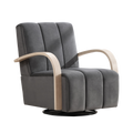 Swivel Accent Chair 360 Degree Velvet Charcoal Channel Tufted Wood Armrests