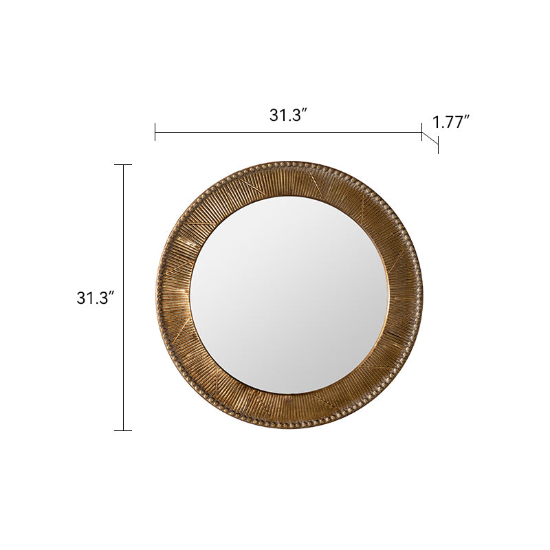 Wall Mirror Round Boho Gold Textured Iron Frame 31.3 Inch Living Room