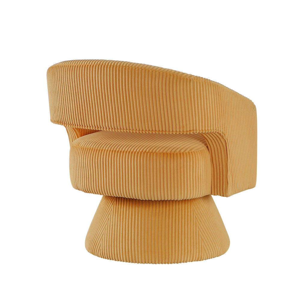 Modern Luxurious Swivel Accent Chair Yellow Soft Corduroy Upholstery Plush Seating Solid Wood Stylish Home Furniture 1pc