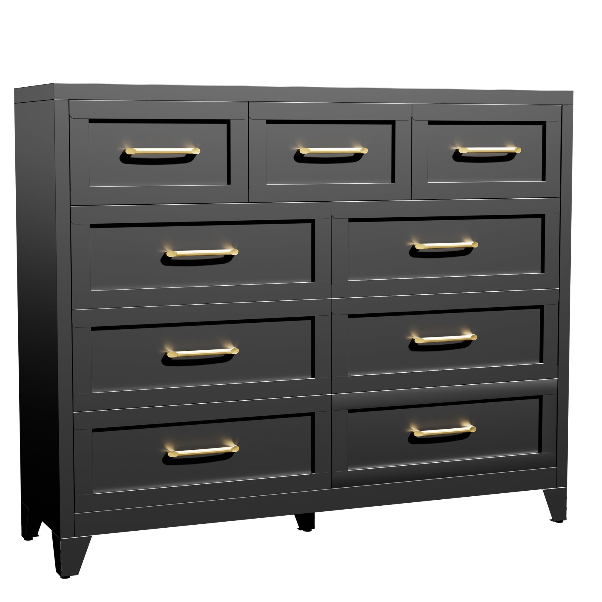 Dresser Tall 9-Drawer Black Steel Smooth-Glide 47.3x15.8x39 In