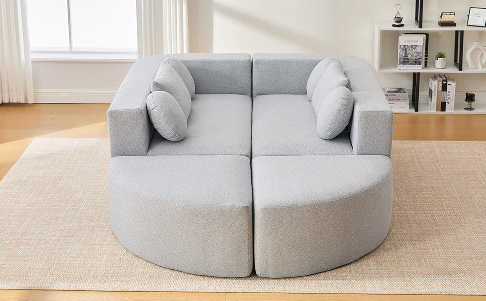 Sectional Sofa U-Shape Modular Boucle Gray 6-Seat Deep Seating 114.9x64.5 In
