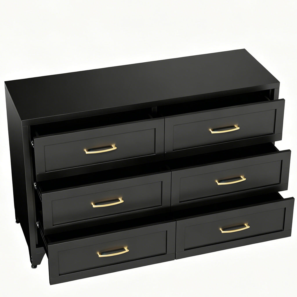 Dresser 6-Drawer Black Steel Smooth-Glide Powder Coat 47.3x15.8x30 In