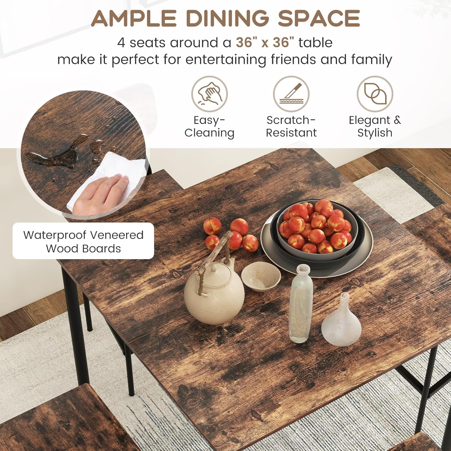 Counter Height Industrial Dining Table Set 36x36 Bar Stools
