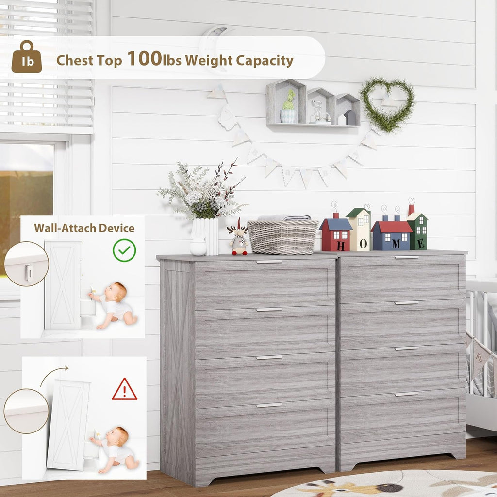 Washed Grey Farmhouse 4 Drawer Distinctive Dresser