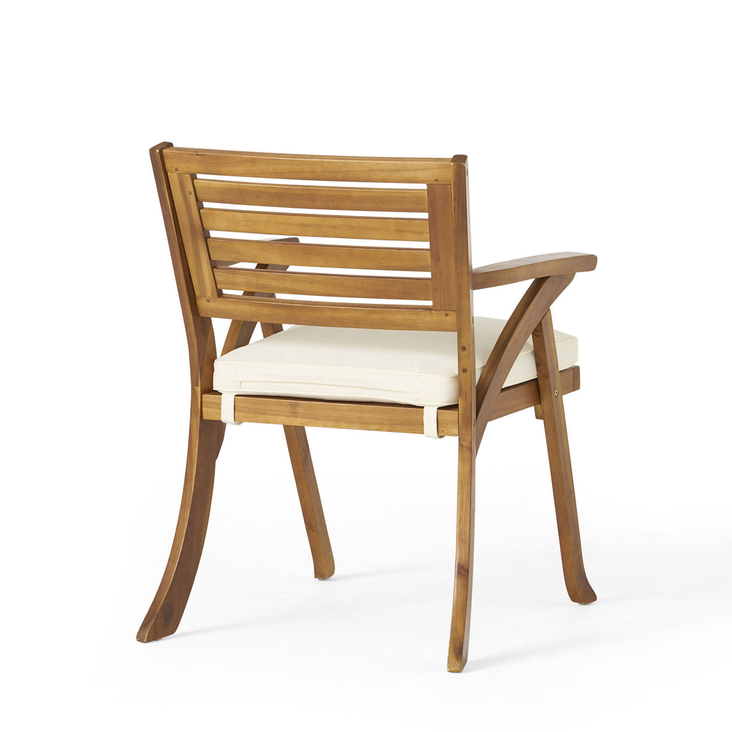 Outdoor Dining Chair Acacia Wood Teak Cream Cushion Set of 2 400 LB 27.5 In