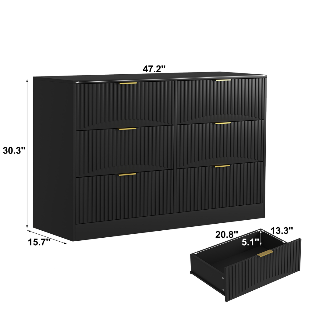 Dresser Modern 6-Drawer Black Particle Board 47.2x15.74x30.3 In