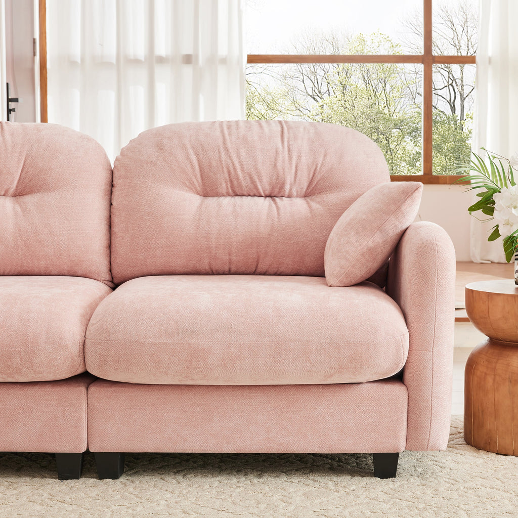 Sectional Sofa Modular Chenille Pink 3-Seat Tufted Pleated Cloud Style