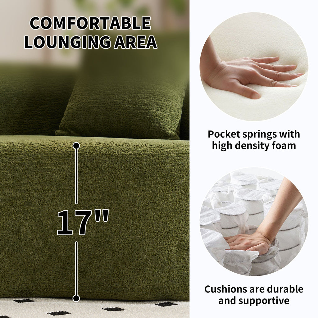 Full Compression Sponge Sofa Forest Green Curved Modular Sectional, Chenille Upholstery, 110''L