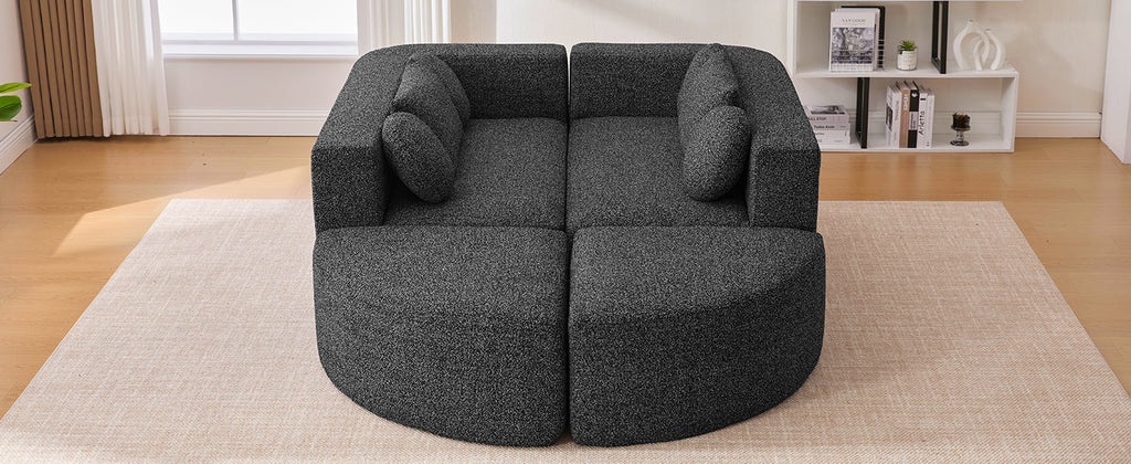 Sectional Sofa U-Shape Modular Boucle Black 6-Seat Deep Seating 114.9x64.5 In