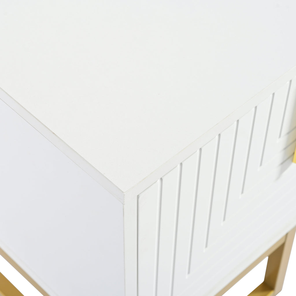 TV Stand Modern White Gold Geometric Door MDF Adjustable Shelves Fits 80 In
