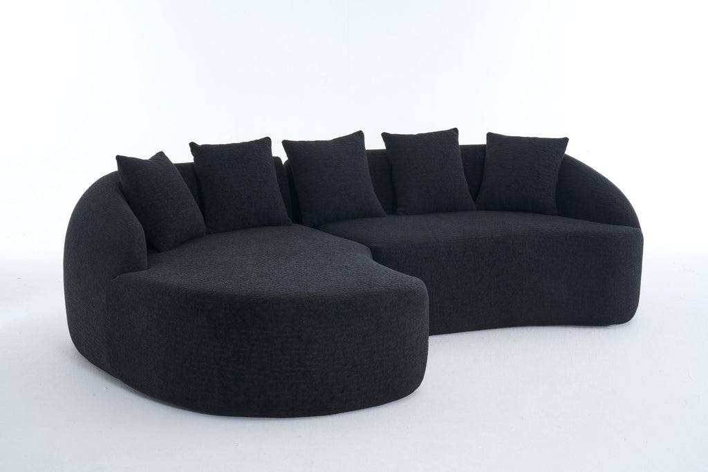 Sectional Sofa l Shaped with Curved Chaise Black Chenille Sleeper