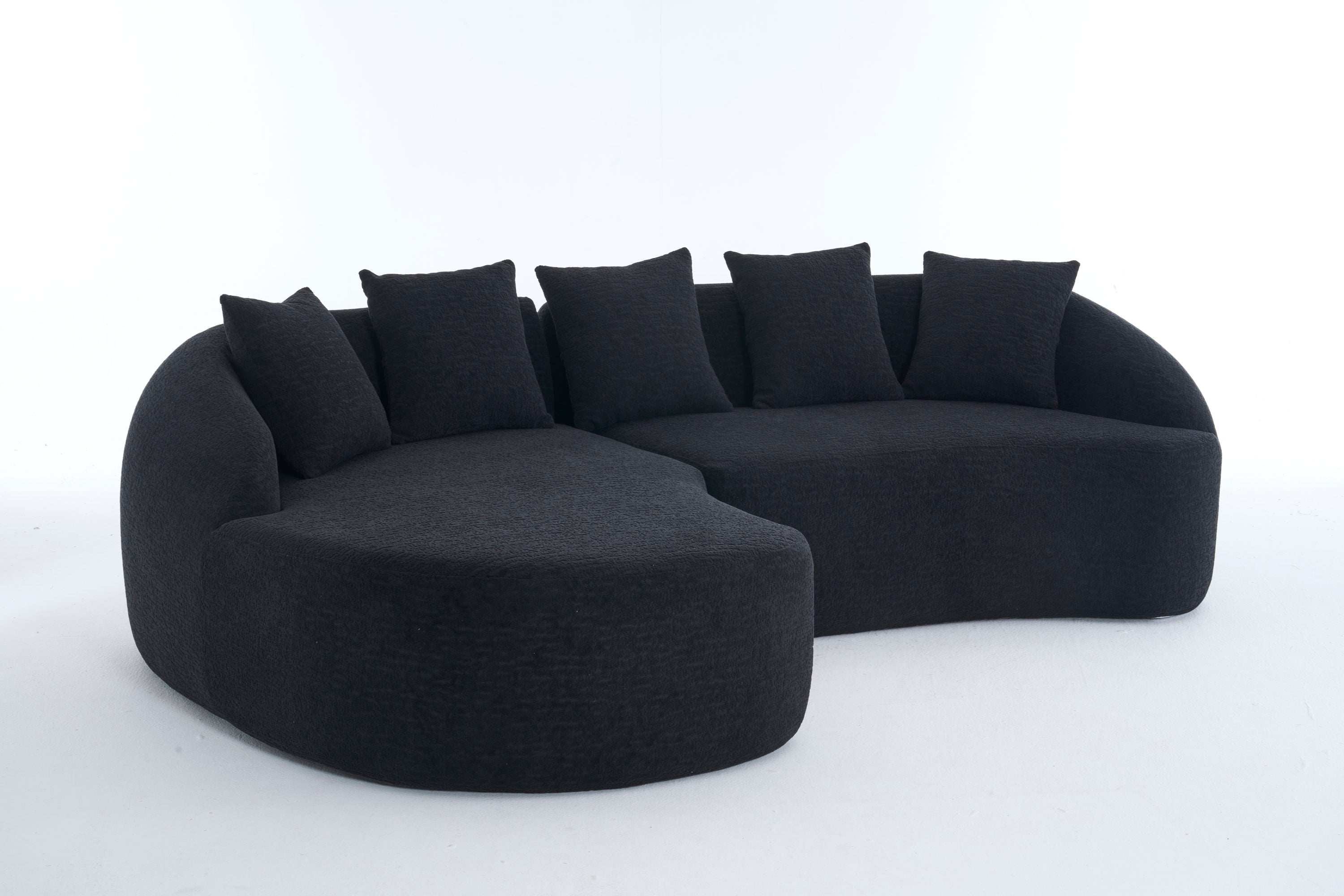 Sectional Sofa l Shaped with Curved Chaise Black Chenille Sleeper