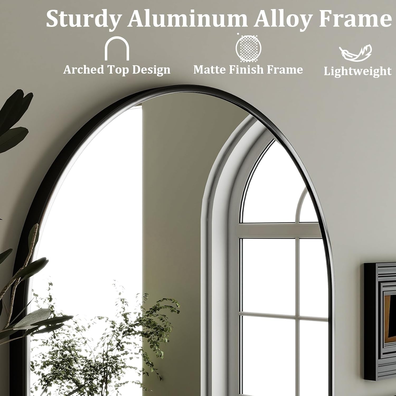Arched Wall Mirror Black Metal Frame 24 By 36 Inches