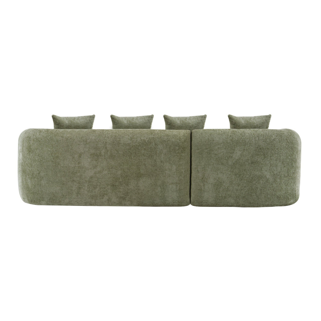 Sectional Sofa l Shape Chenille Green Curved Chaise with Foam and Spring Support