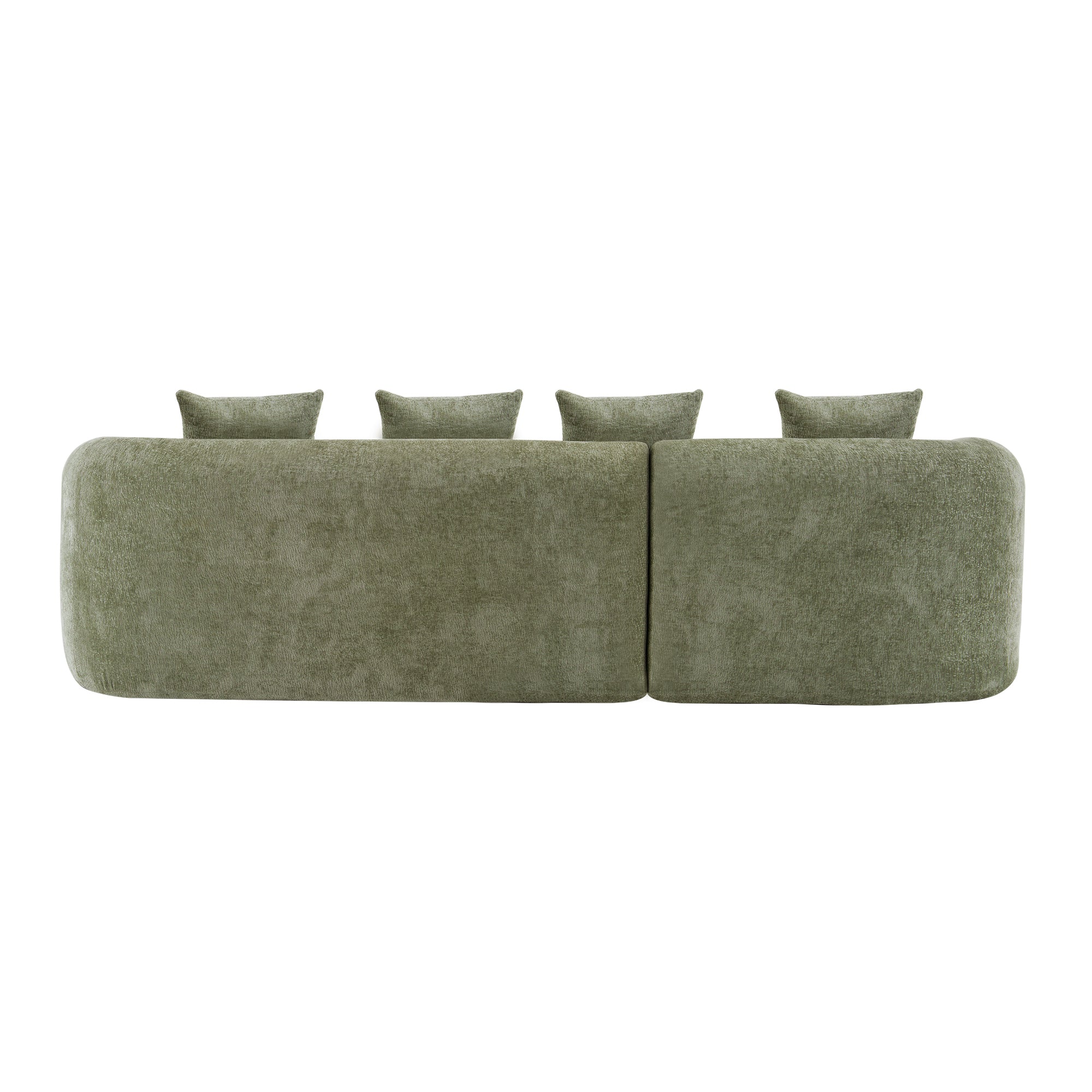Sectional Sofa l Shape Chenille Green Curved Chaise with Foam and Spring Support