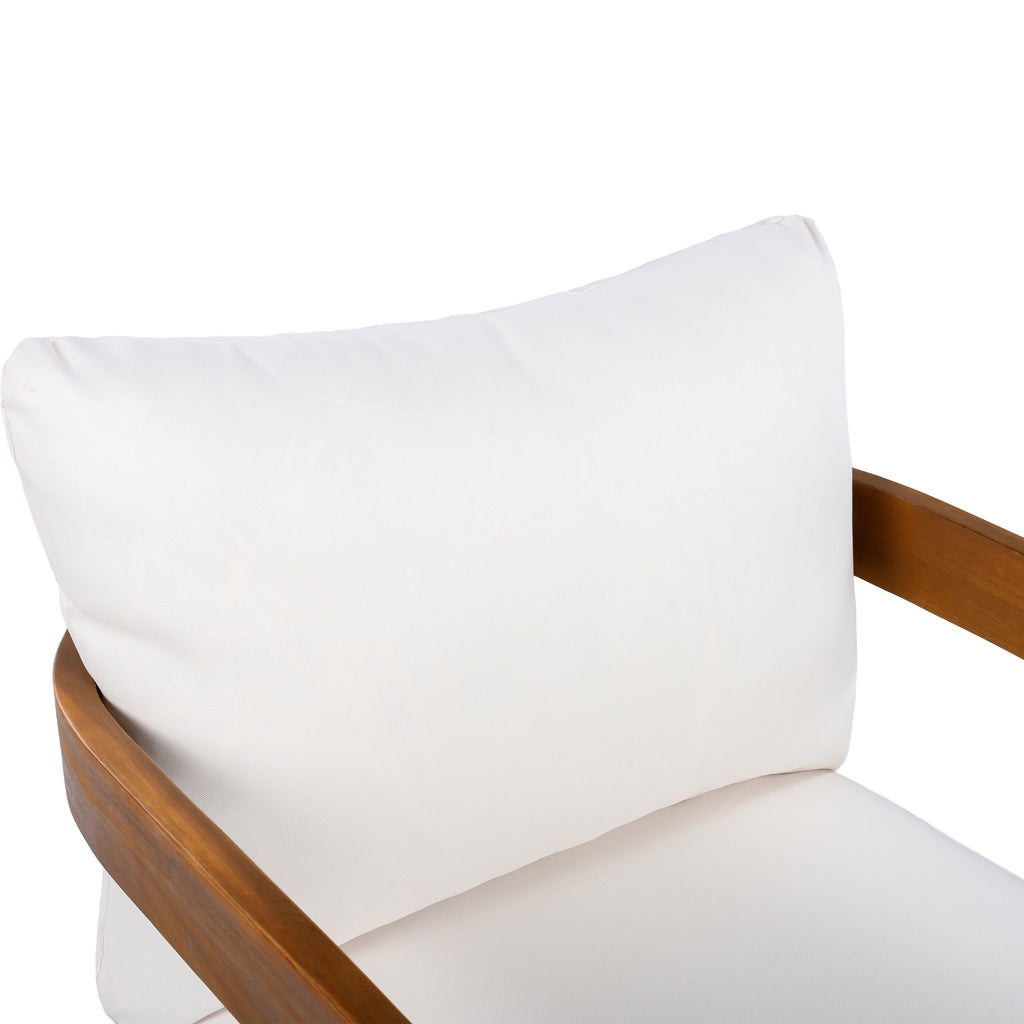 Outdoor Club Chair Acacia Wood Tub Shape Teak Beige Cushion