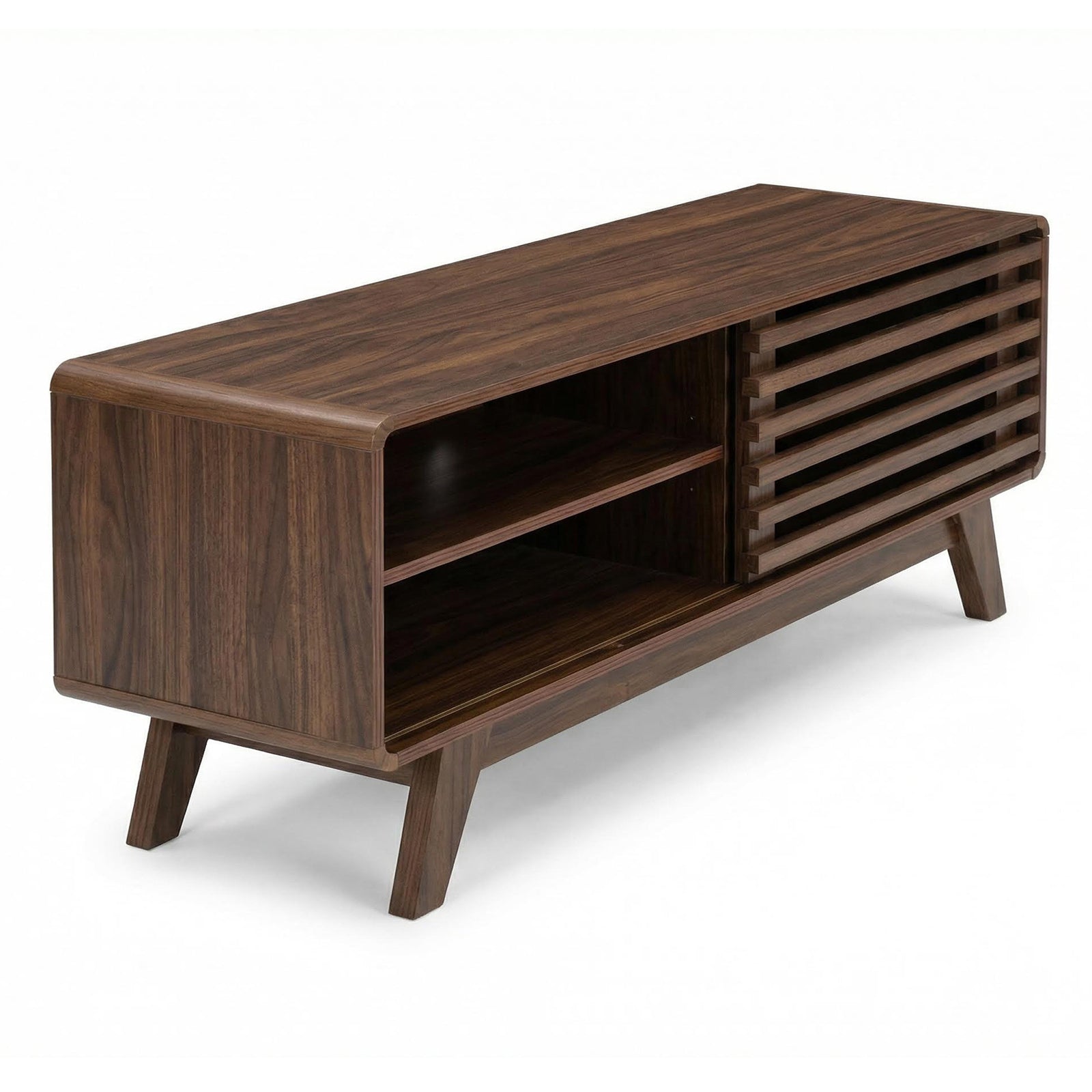 TV Stand Walnut MDF Slatted Sliding Door Fits 50 In TV Cable Management