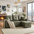 Sectional Sofa l Shaped Olive Green Fabric Sleeper with Small Space Solution