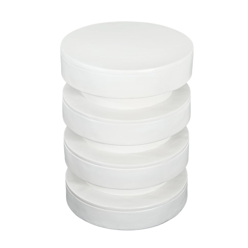 MGO Round Side Table, 3-Tier Design, Indoor Outdoor, 14.2x19.4 in, White