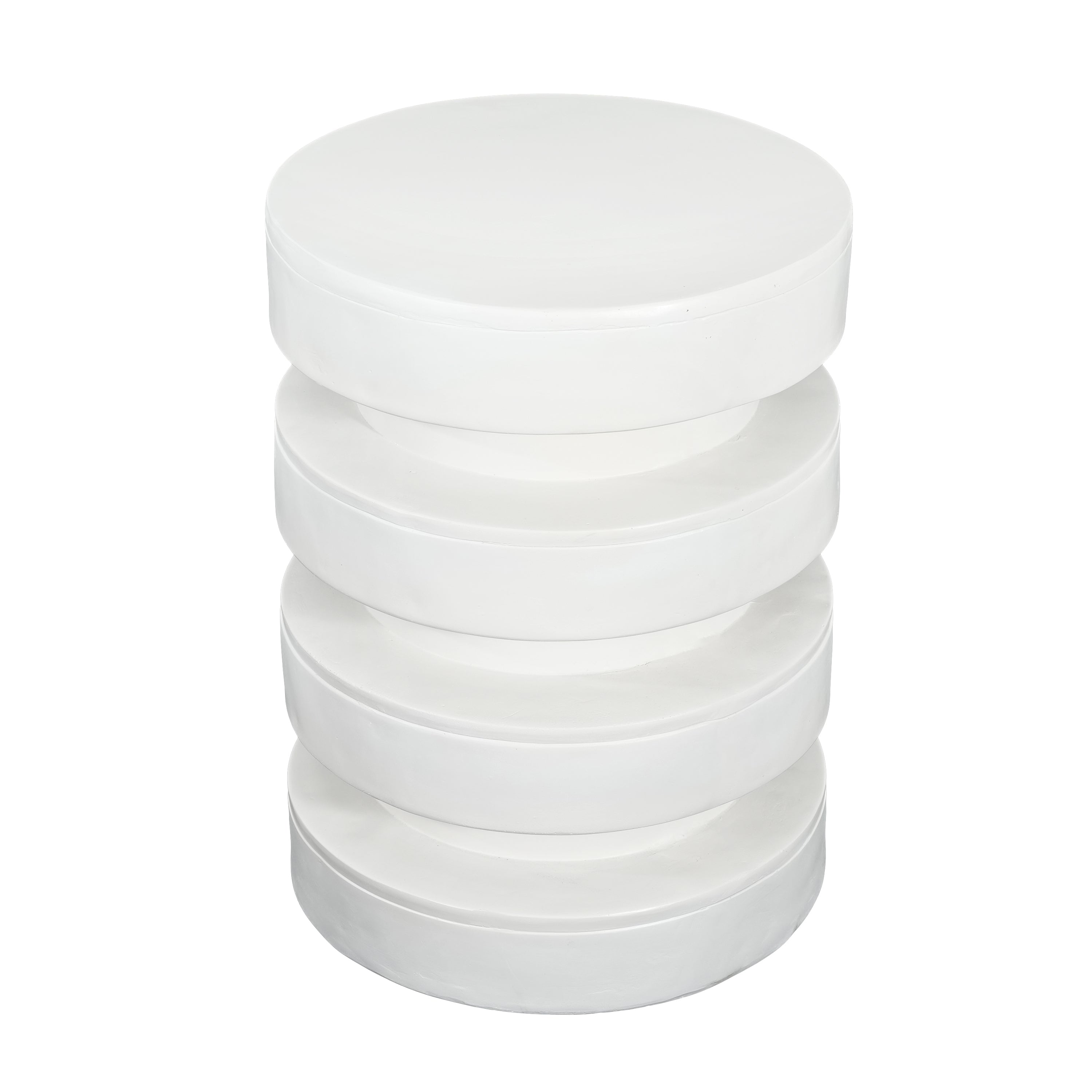 MGO Round Side Table, 3-Tier Design, Indoor Outdoor, 14.2x19.4 in, White