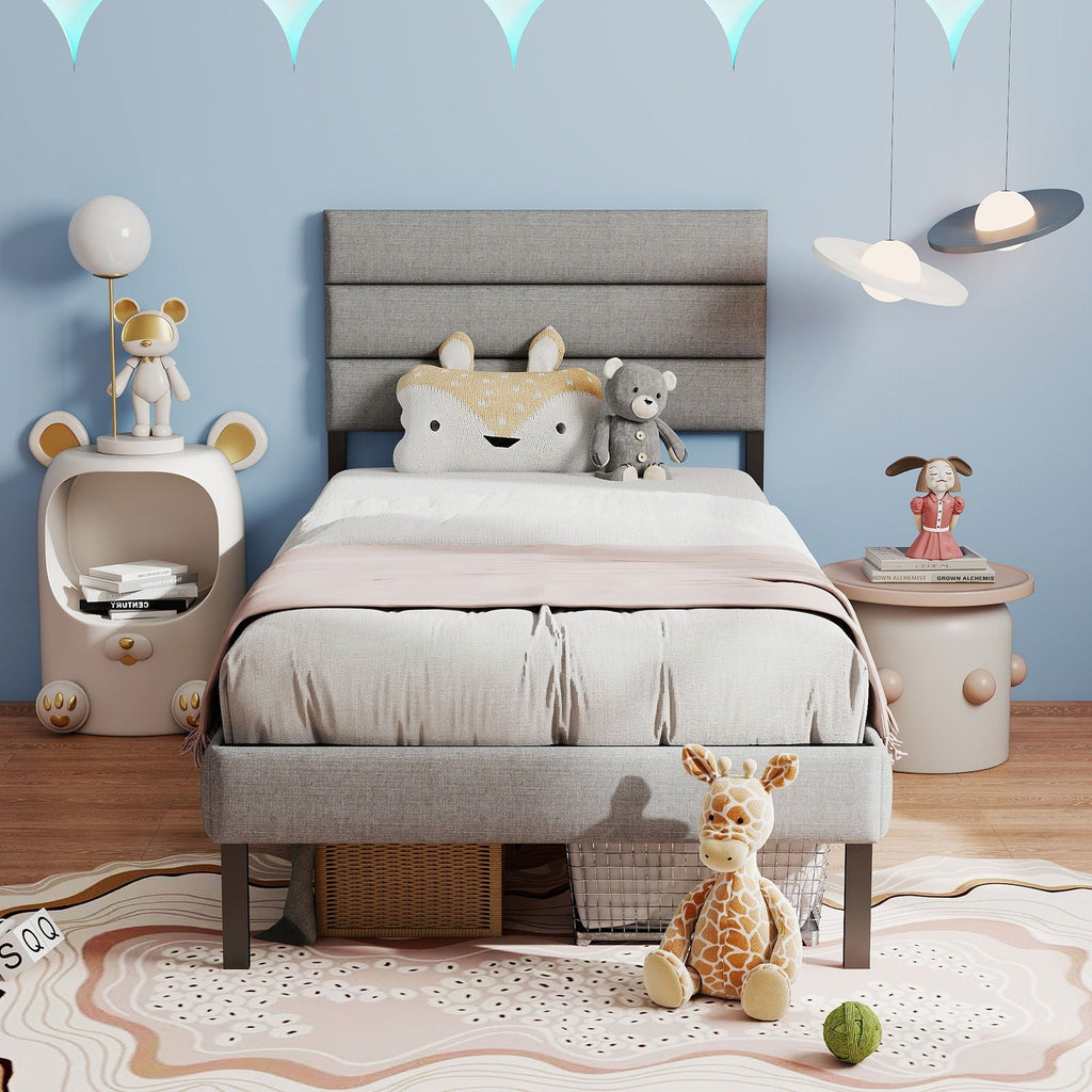 Upholstered Platform Bed Frame With Headboard, No Box Spring Needed, Underbed Storage