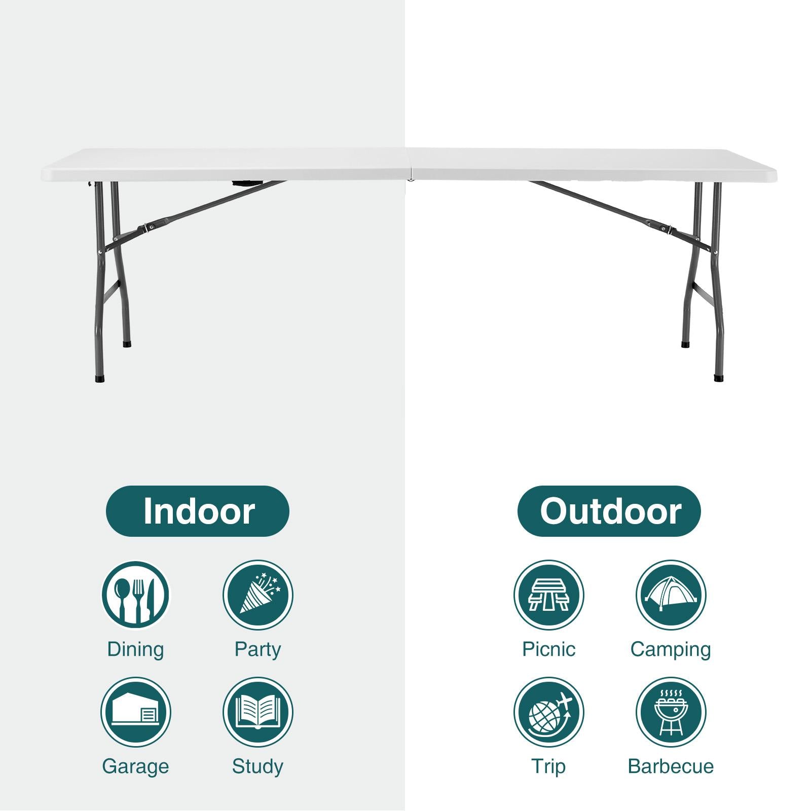 Folding Table Outdoor Indoor Heavy Duty Portable Table with Carrying Handle for Camping Picnic Party