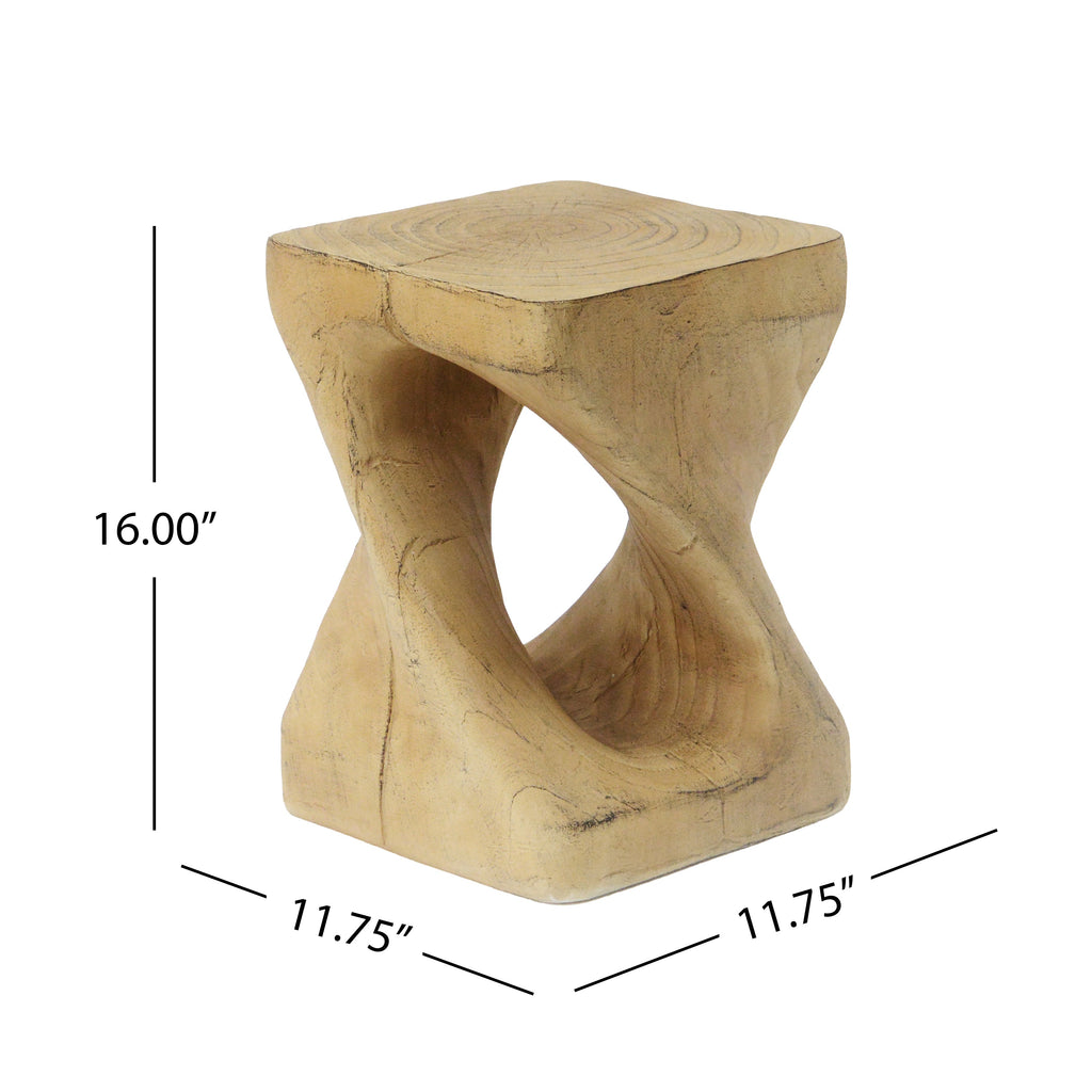 MGO Twist Shape Side Table, Wood-like Texture, Natural, 11.75x11.75x17 in