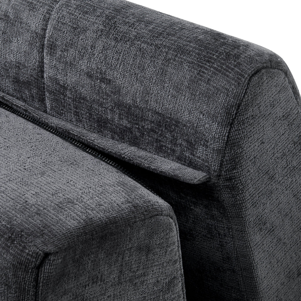 Sectional Sofa Curved L-Shape Chenille Gray 4 Seat 119 In Tufted
