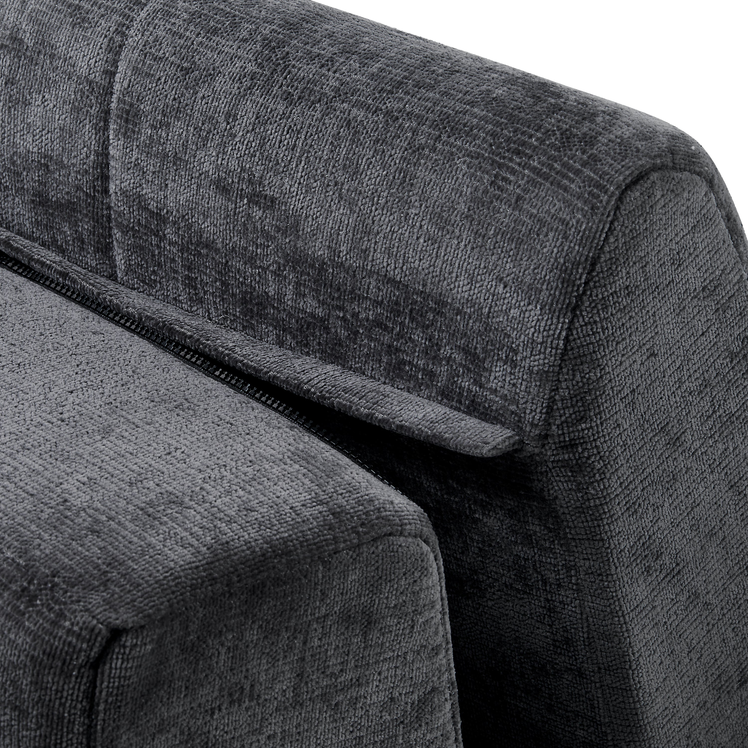 Sectional Sofa Curved L-Shape Chenille Gray 4 Seat 119 In Tufted