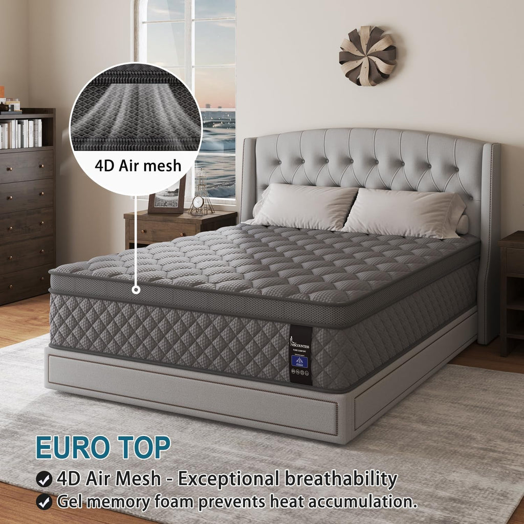 Full Gray 14Inch Premium Medium Firm Hybrid Mattress