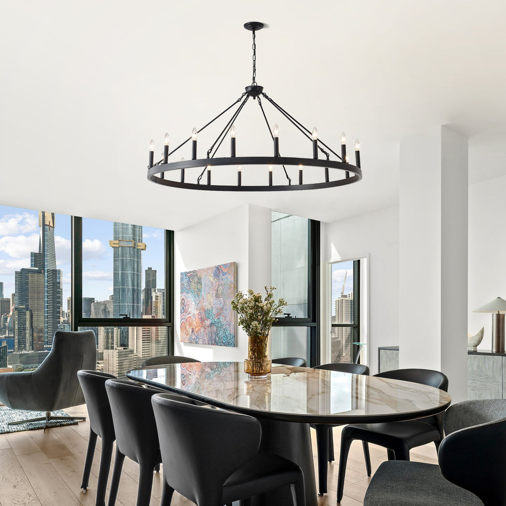 Chandelier Wagon Wheel Matte Black 18-Light 53.15 In E12