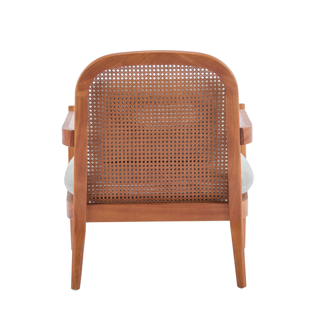 [Set of 2] 26.6' Mid-Century Modern Accent Chair with Walnut Finish Solid Wood Frame and Rattan Backrest, Greyish-Green Cushion, Comfy Armchairs for Living Room, Bedroom, Reading Nook