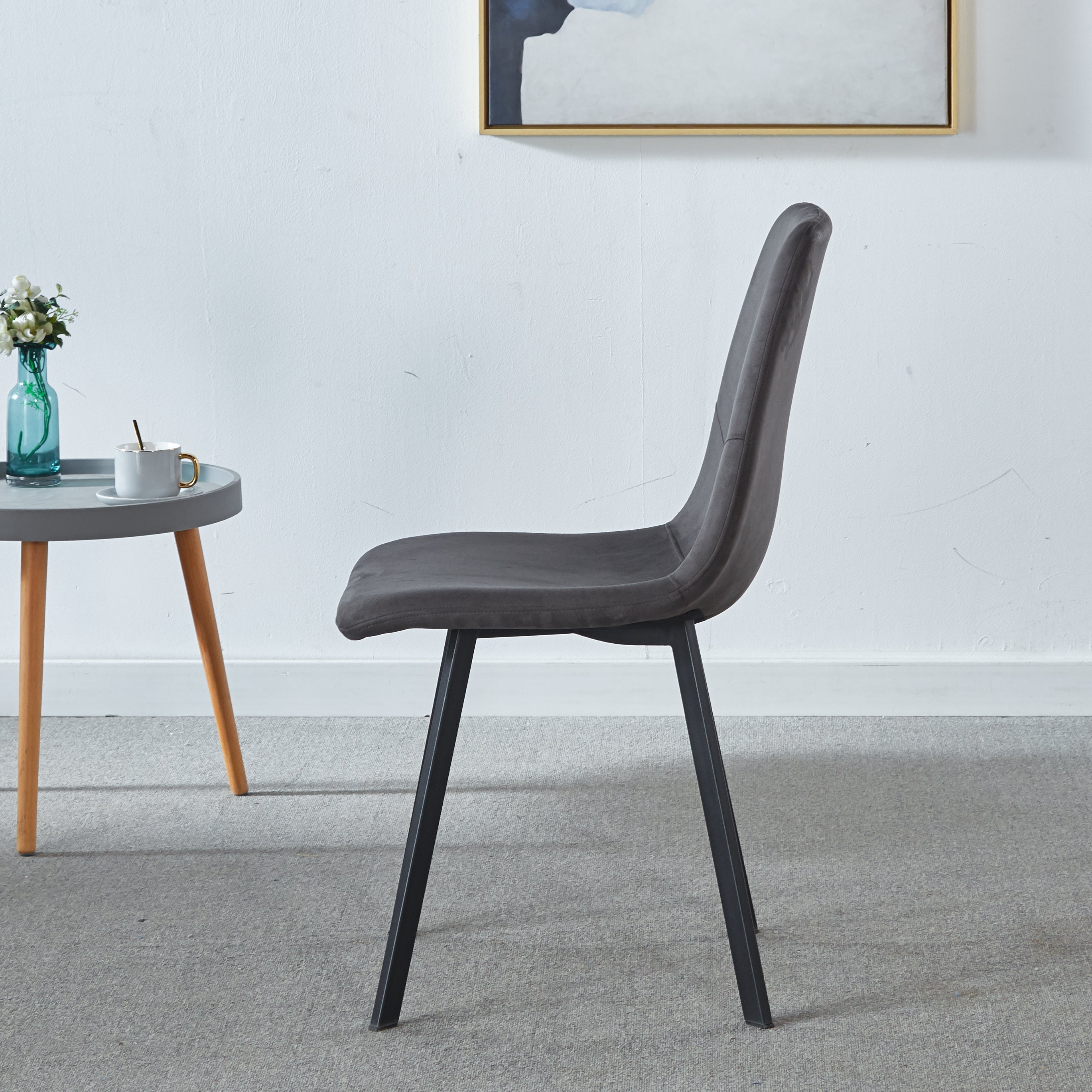 Dining Chair Mid-Century Modern Velvet Gray Metal Legs Set of 2
