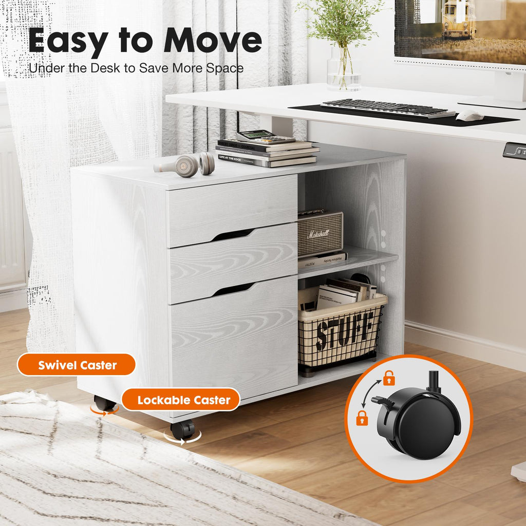 3 Drawer Filing Cabinet Wood Printer Stand with Storage Office Organize Cabinets with Wheels