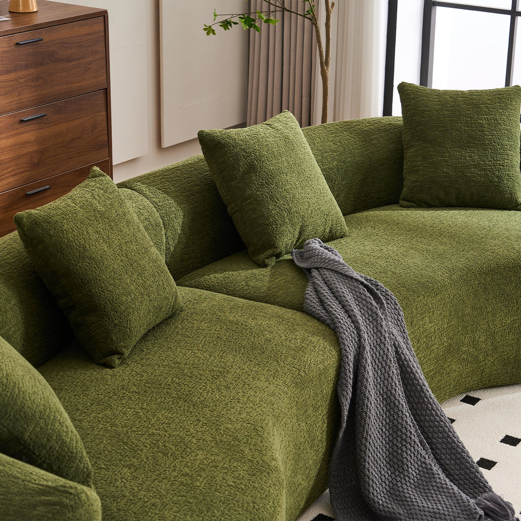 Full Compression Sponge Sofa Forest Green Curved Modular Sectional, Chenille Upholstery, 110''L