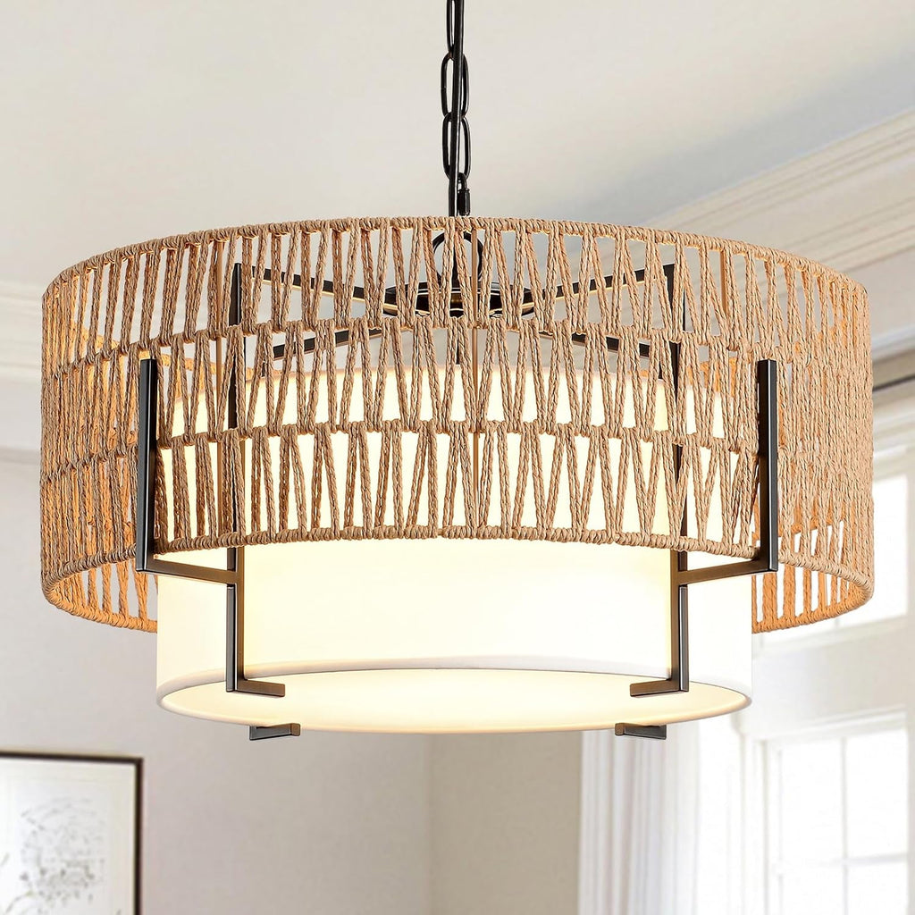Boho Rattan Chandelier Pendant Light Natural Finish
