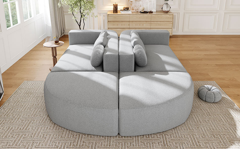 Sectional Sofa U-Shape Modular Boucle Gray 6-Seat Deep Seating 114.9x64.5 In