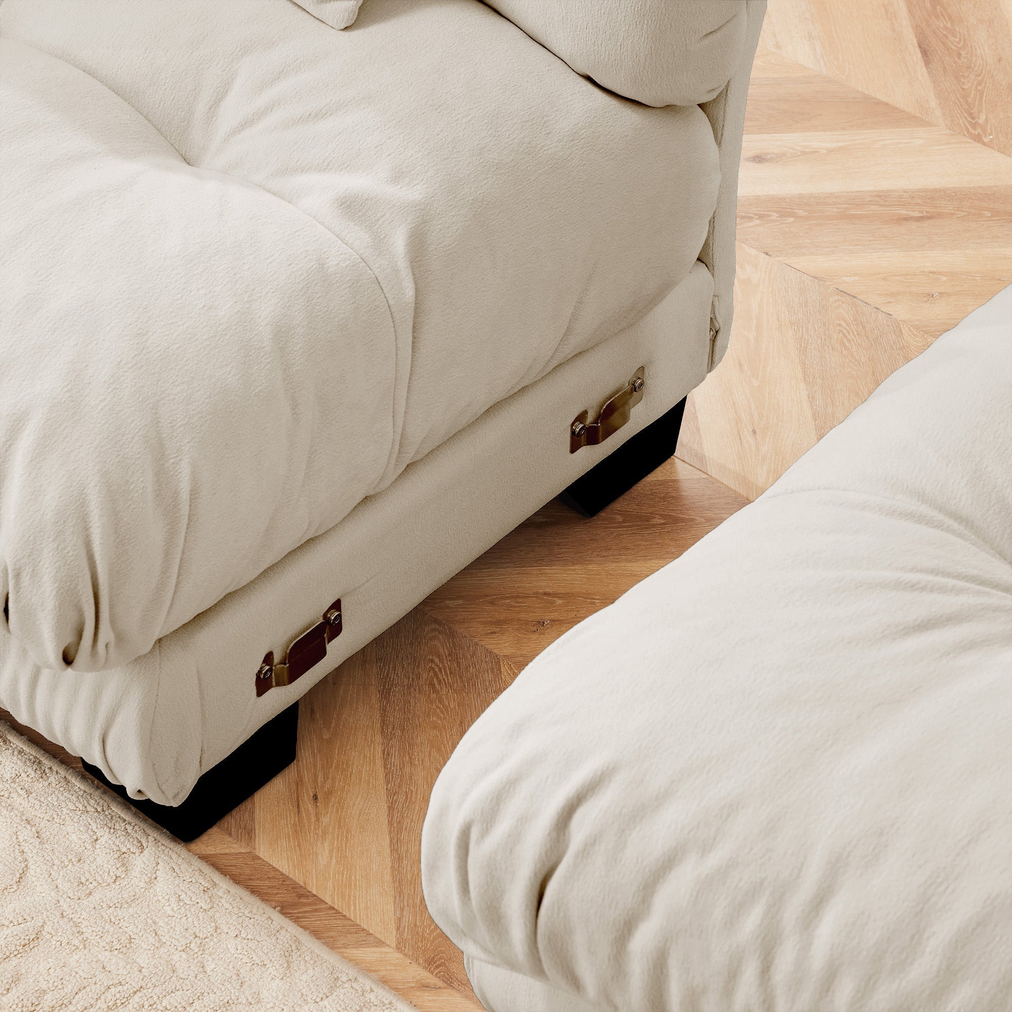 Sectional Sofa L-Shaped Chenille Light Coffee Convertible Ottoman