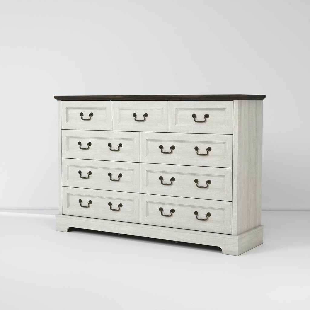 Dresser Farmhouse 9-Drawer Antique Gray MDF Brass Handles 55.1x37.2 In