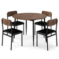 5-Piece Round Kitchen Table Set with Drop Leaf Tabletop and 4 Upholstered Dining Chairs-Brown