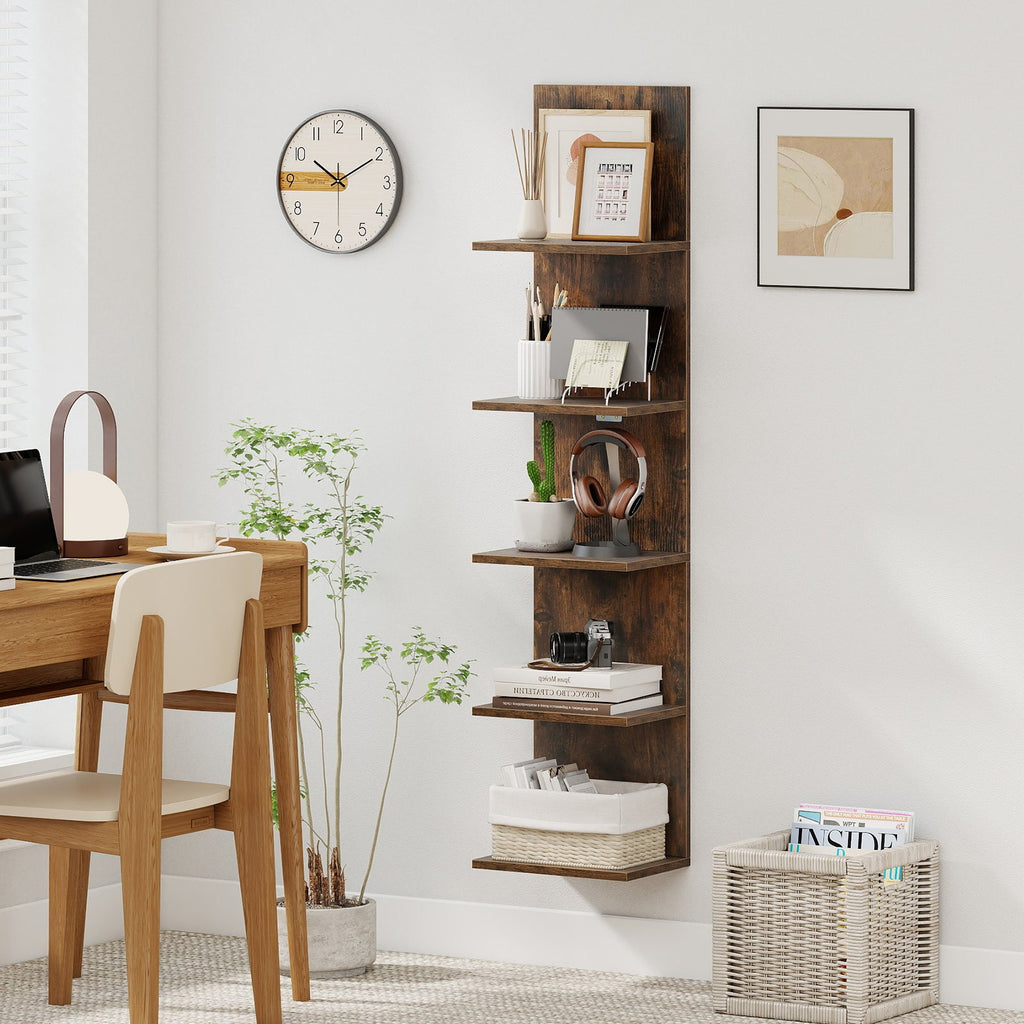 5-Tier Wall Mounted Shelf Unit with Wood Grain
