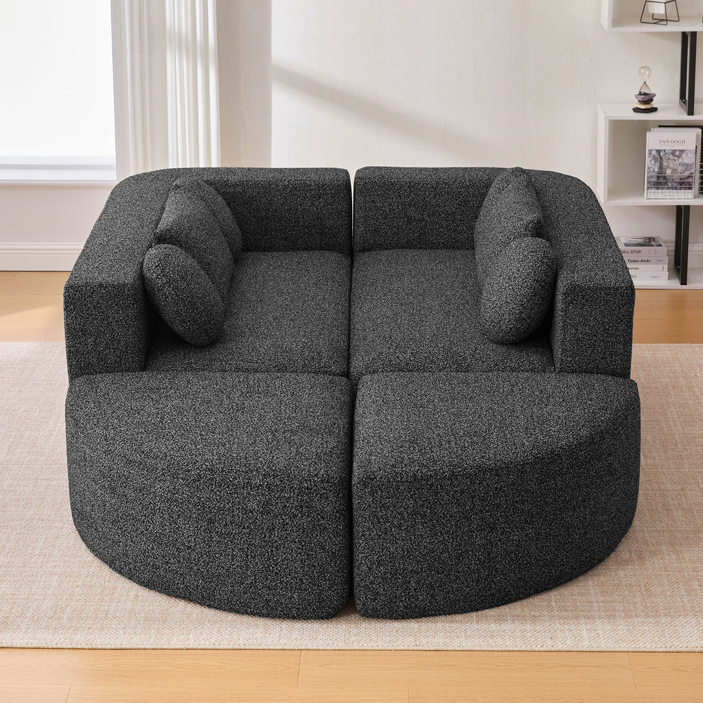 Sectional Sofa U-Shape Modular Boucle Black 6-Seat Deep Seating 114.9x64.5 In