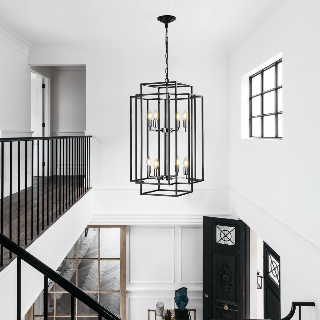 Chandelier 8-Light Black Chrome Geometric Industrial Metal Pendant 18 In