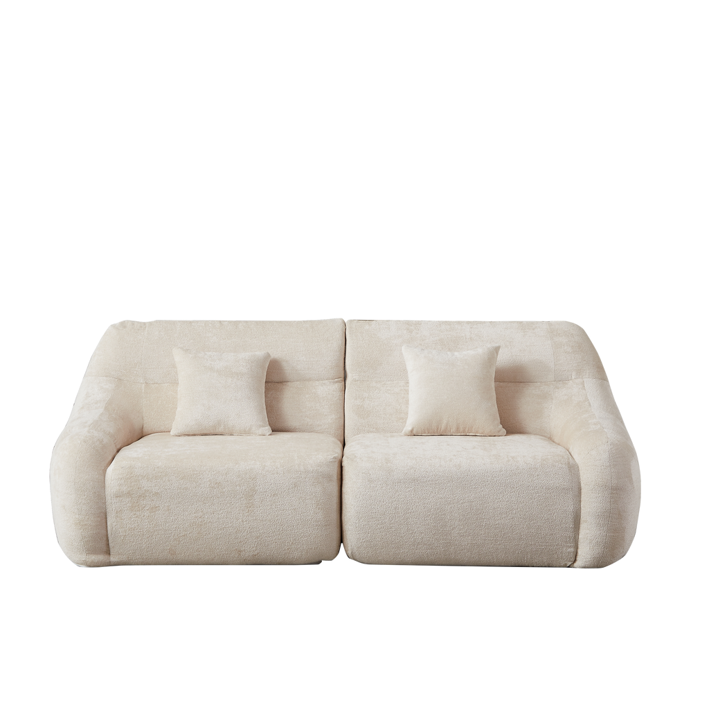 Sectional Sofa Curved Beige Chenille 123.2 Inch Four Pillows No Assembly