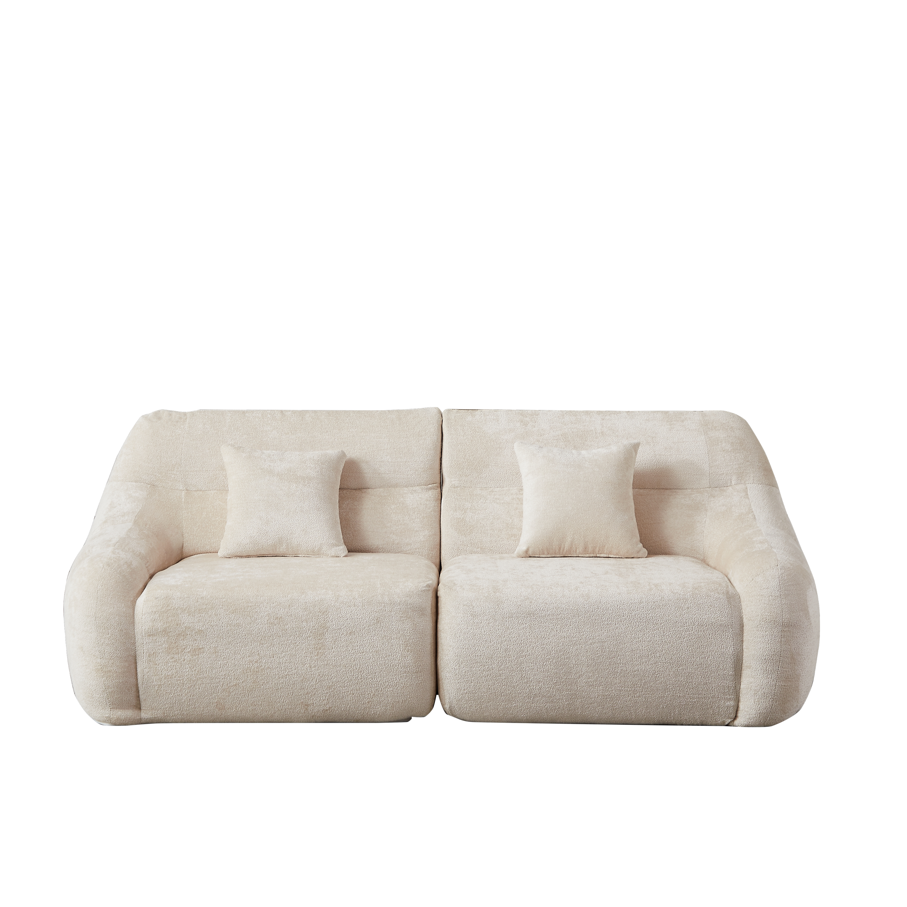 Sectional Sofa Curved Beige Chenille 123.2 Inch Four Pillows No Assembly