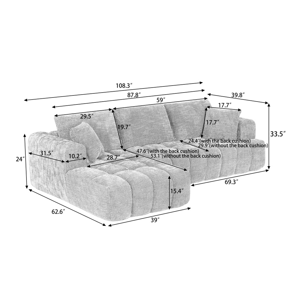 Sectional Sofa L-Shape Chenille Sleeper Oversized No Assembly Required