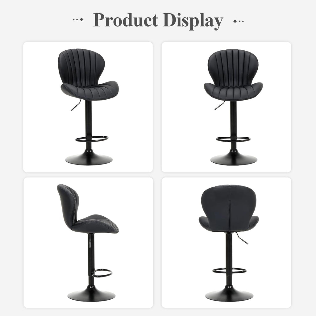 Black Adjustable Faux Leather Swivel Bar Stool Set Of Four